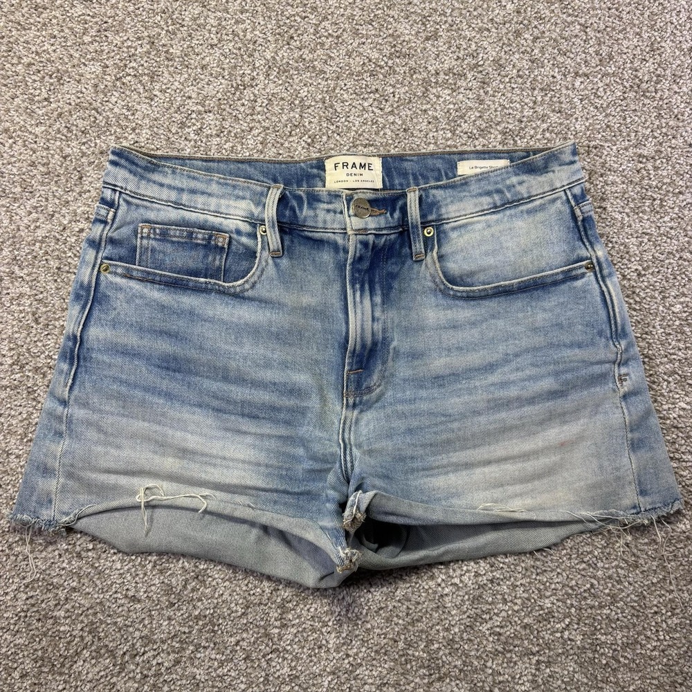 FRAME Denim Le Brigette Shorts Womens‎ 29 Blue High Rise Cutoff Frayed 3 Inseam